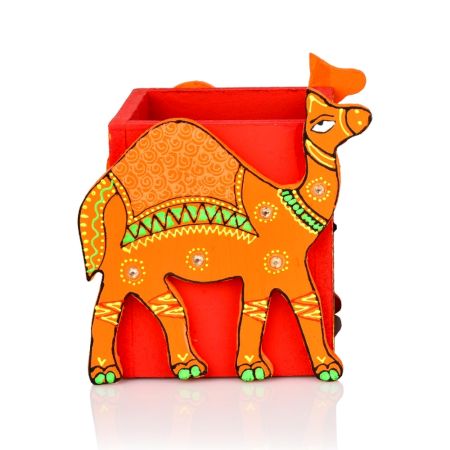 Handcrafted Wooden Camel Motif Pen Stand